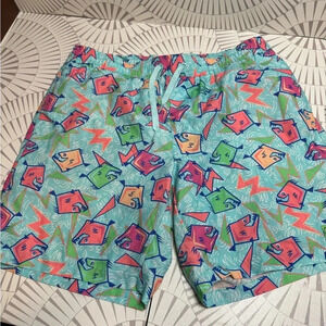 Tipsy Elves Men’s Piranha Colorful Swim Trunks with Liner built in Size Medium